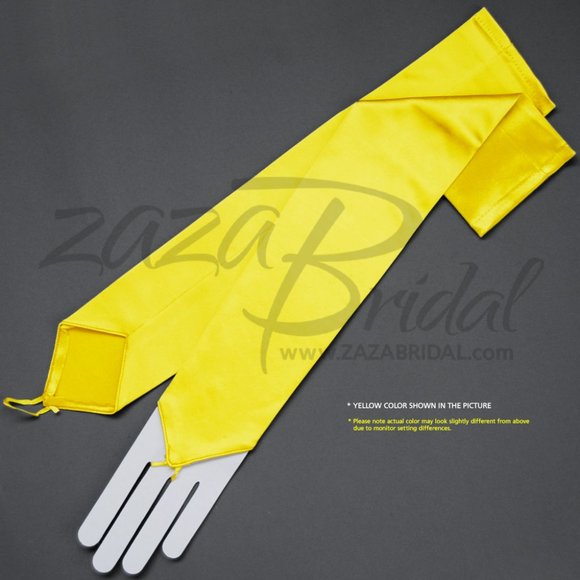 Shiny Stretch Satin Fingerless Gloves Opera Length 16BL - Yellow - Picture 1 of 16